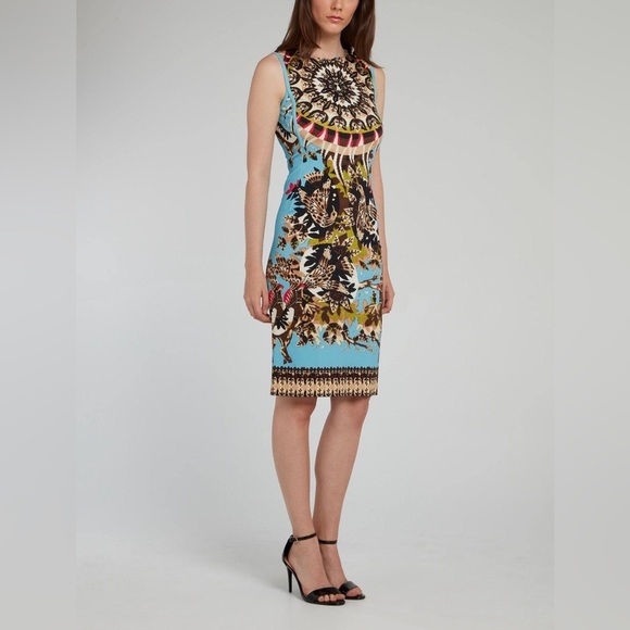 ROBERTO CAVALLI Blue Printed Rear Zip Sheath Dress (3) - Picture 1 of 10